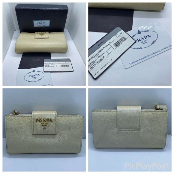 Authentic Prada Beige Saffiano Leather Wallet w/ Original Authenticity Card & Bo - Picture 2 of 16